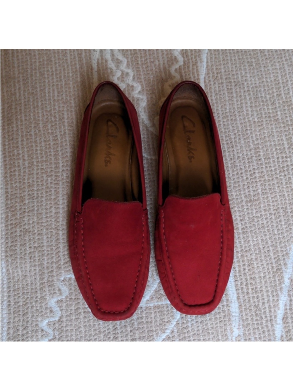 Clarks Red Suede Loafers - Picture 8 of 8